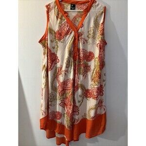 7 ISLAND  Women White Orange Paisley Sleeveless Quarter Button Dress Size 3X